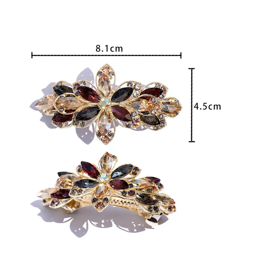 Korean version of flower crystal spring hair clips for women's fashion retro elegant ponytail horizontal chuck headdress jewelry
