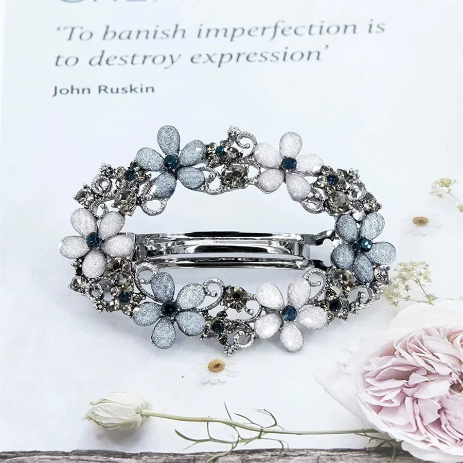 Korean version of flower crystal spring hair clips for women's fashion retro elegant ponytail horizontal chuck headdress jewelry