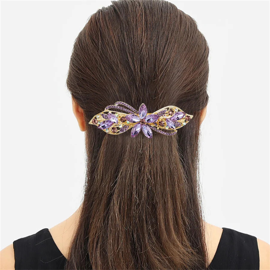 New Korean style crystal mother hair clip fashion ladies flower rhinestone ponytail spring clip top clip headband hair accessory